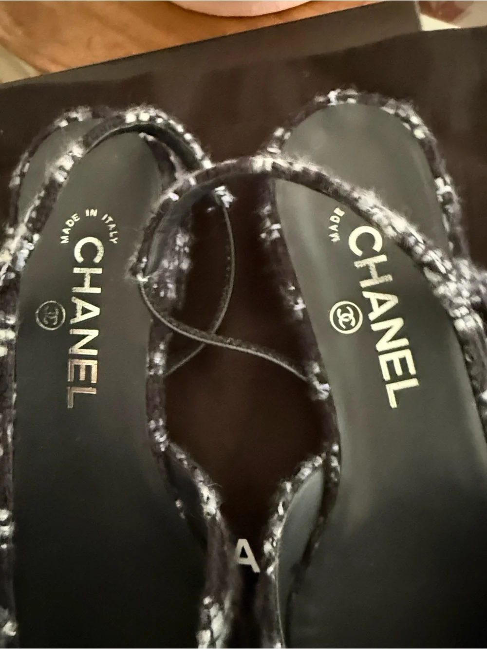 CHANEL Black Tweed Slingback Flats - Elegant Women's Shoes 38.5